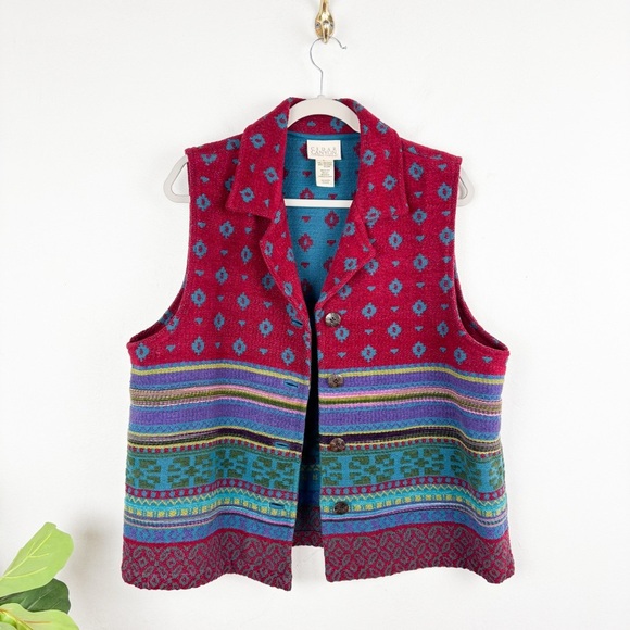 Vintage Cedar Canyon Southwestern Print Woven Vest Sz L - Picture 2 of 10